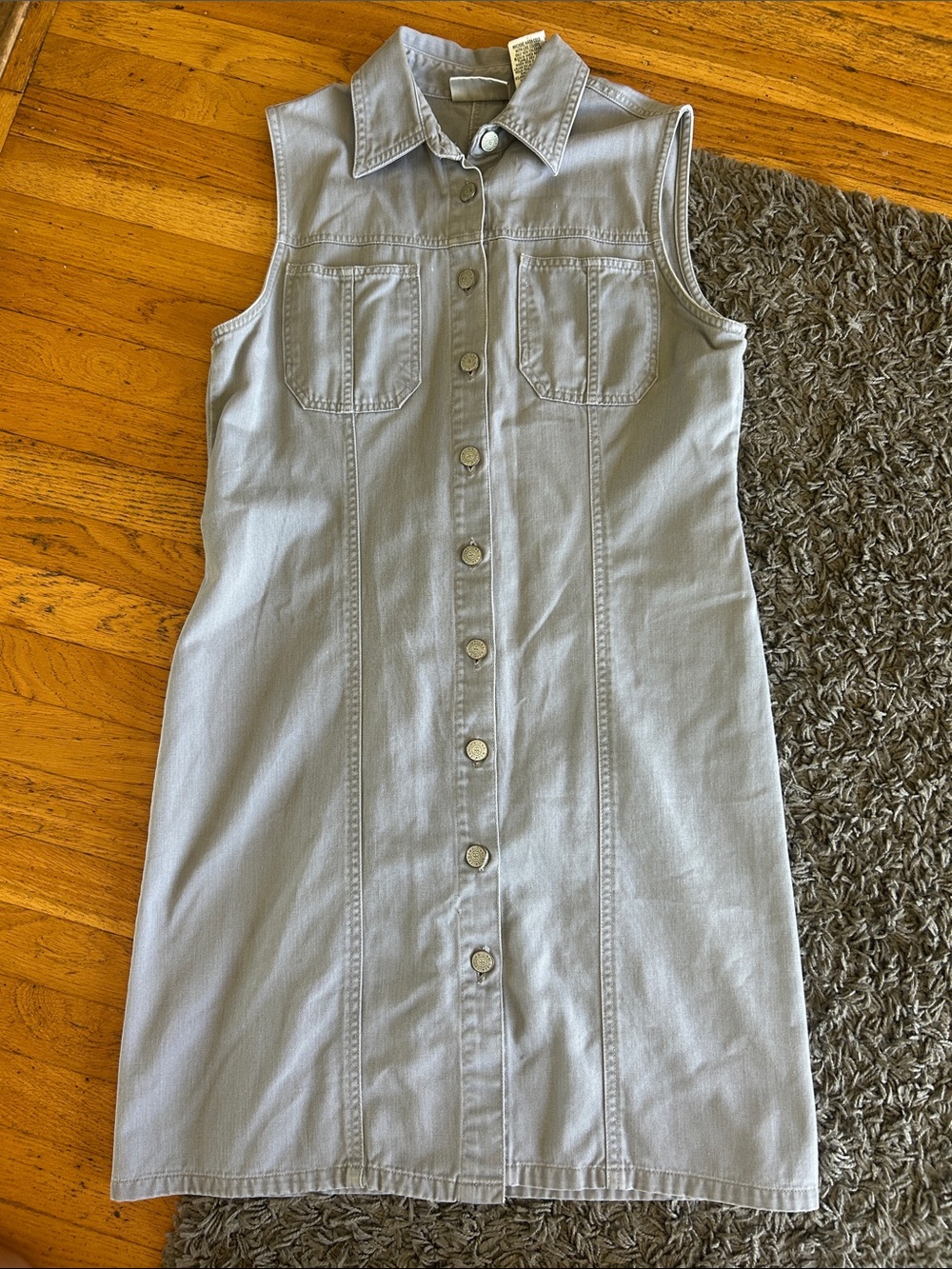 Bill Blass Jeans Vintage Sleeveless Button-Front Denim Dress in Light Gray Sz 8 - Picture 2 of 9